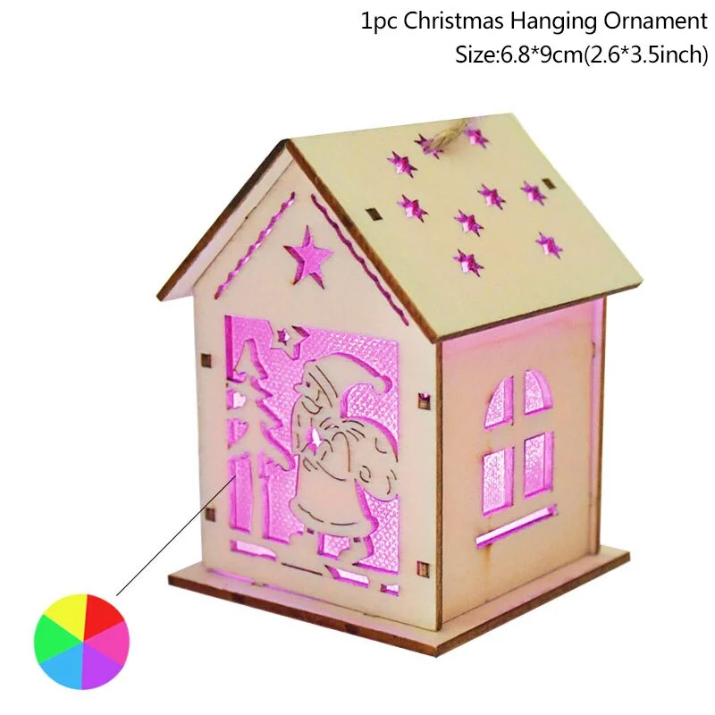 Led Light Wood House Christmas Tree Decorations For Home 2020 Christmas Tree Hanging Ornaments Navidad New Year Xmas Kids Gift