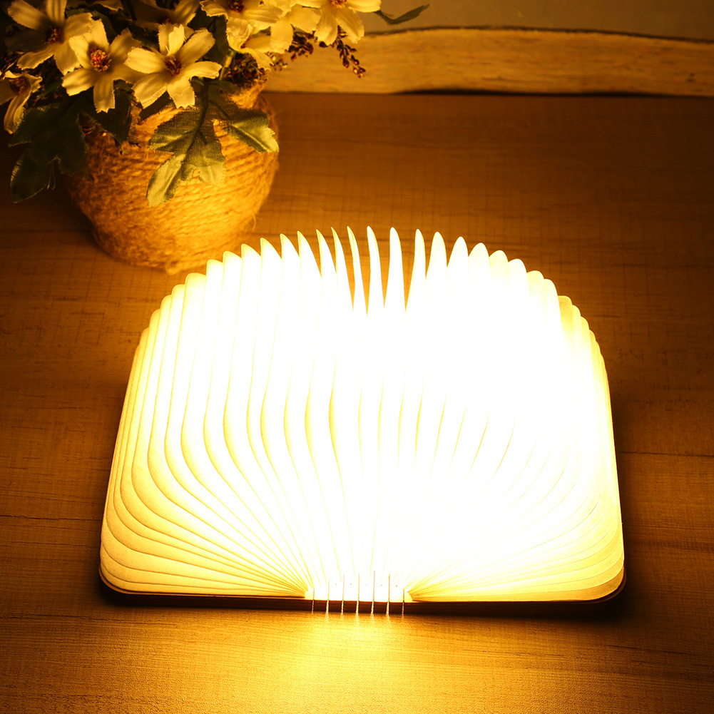 

5 Colors LED Glowing Book Night Lighting Black Peach Wooden Foldable Lamp, 501 Original