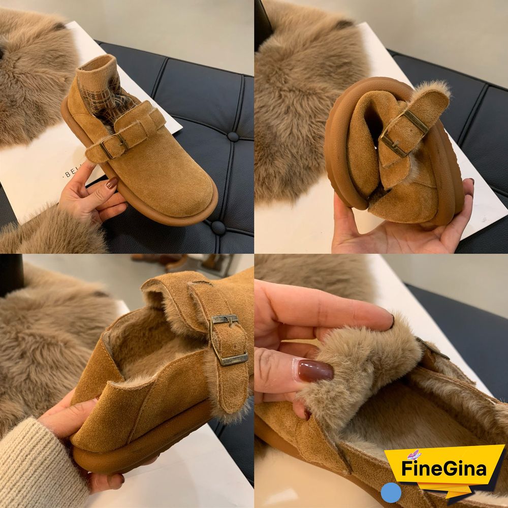 Women's Casual Solid Color Round Toe Flat Sole Plush Shoes