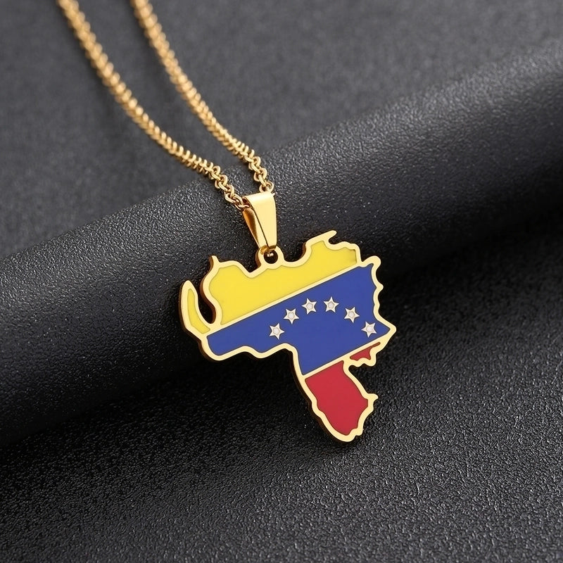 Ethnic Style Map Flag 201 Stainless Steel 304 Stainless Steel Enamel Plating None 18K Gold Plated Unisex Pendant Necklace