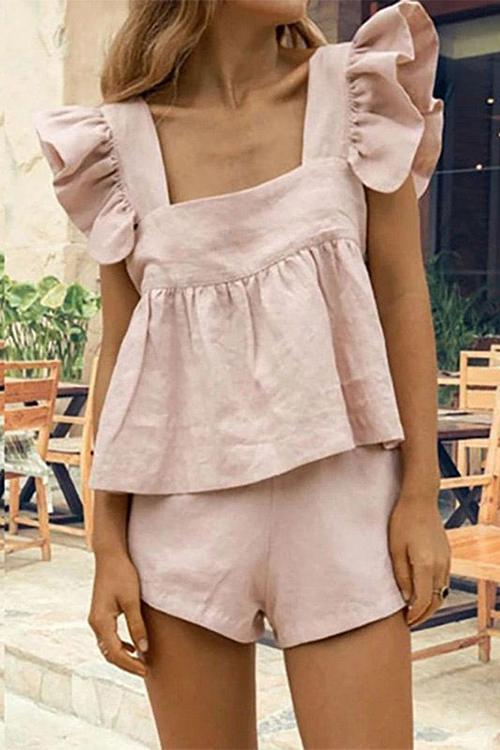 Rotimia Sweet Ruffled Sleeves Two-pieces Set