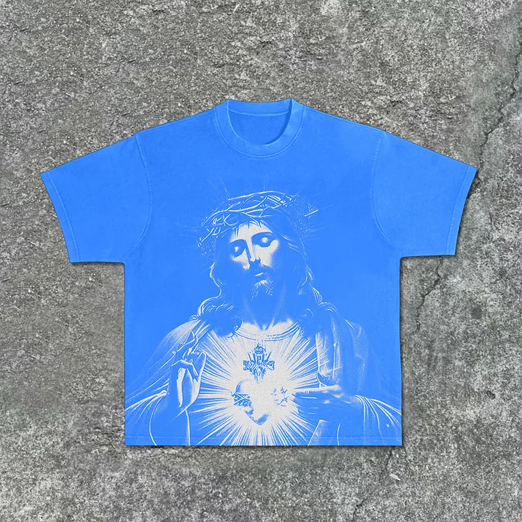 Men's Vintage Jesus Print Acid Washed T-Shirt