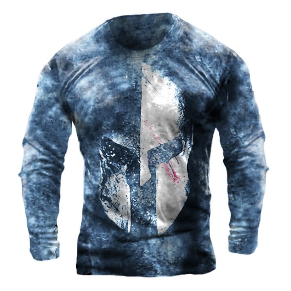 Men's retro printed casual long-sleeved T-shirt / [viawink] /