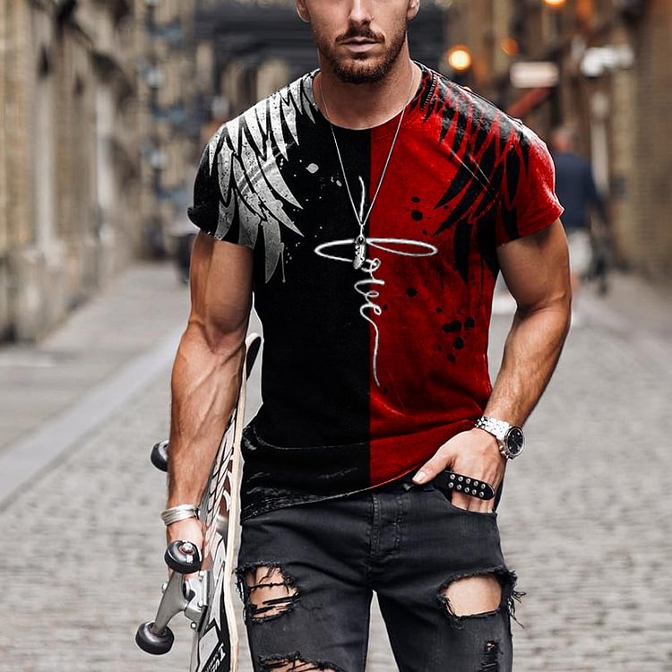 Red And Black Cross Short Sleeve T-Shirt
