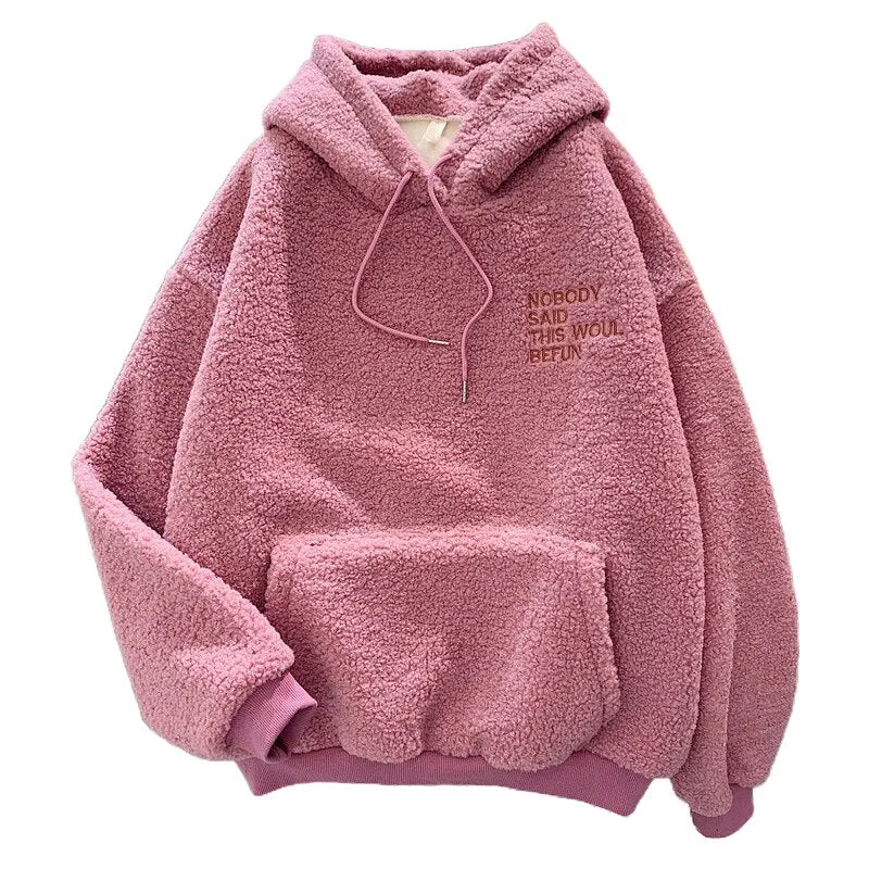 Hoodies Sweatshirts Women Autumn Winter Lamb Wool Hoodies Oversize Pullover Velvet Thicken Warm Hoodie Sweatshirts Streetwear