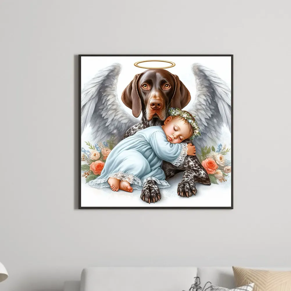 Full Round Diamond Painting 30*30cm - Angel Dog And Baby