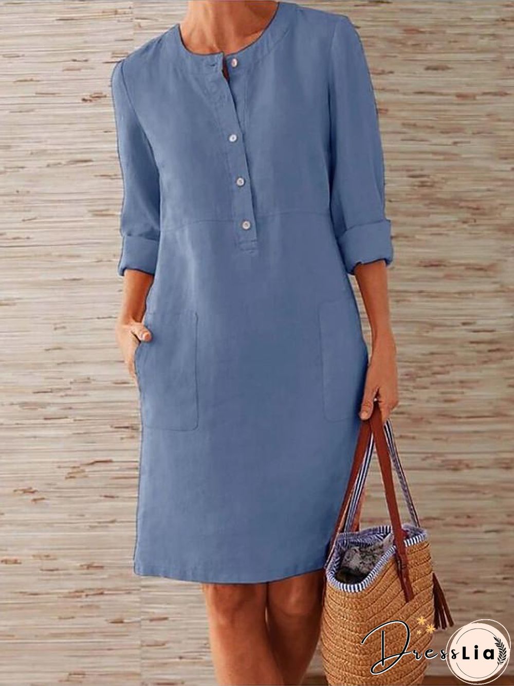 Women's Shift Dress Knee Length Dress - 3/4 Length Sleeve Summer Fall Hot Casual vacation dresses Red Orange Khaki Dark Gray Gray Light Blue S M L XL XXL 3XL 4XL 5XL