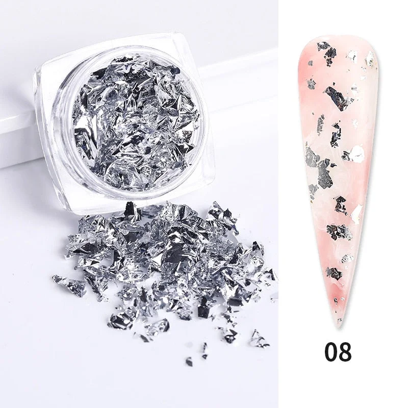 6 Grids Sparkly Foil Nails Sequins Irregular Aluminum Gold Red Summer Design Set  Mirror Chrome Glitter Flakes Gel DIY Manicure-Nail Inspo