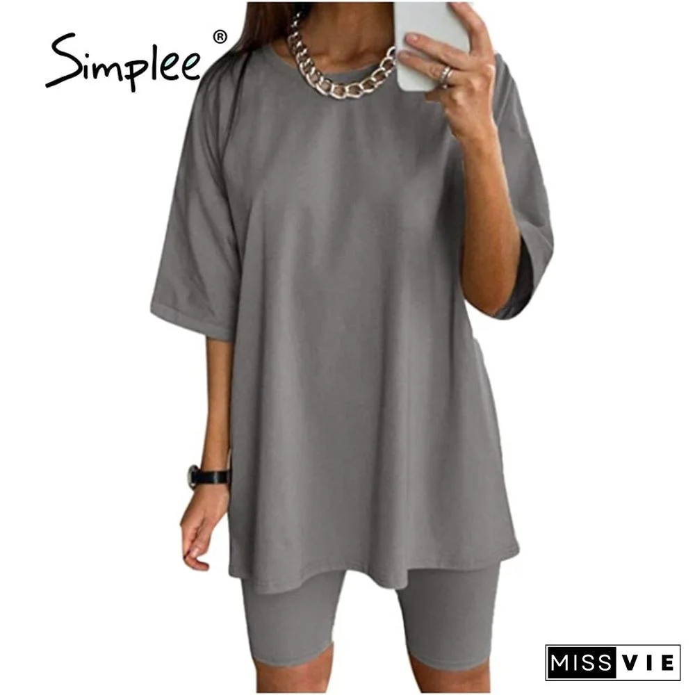 Casual Solid Outfits Women'S Two Piece Suit With Belt Home Loose Sports Tracksuits Fashion Bicycle Summer Hot Suit