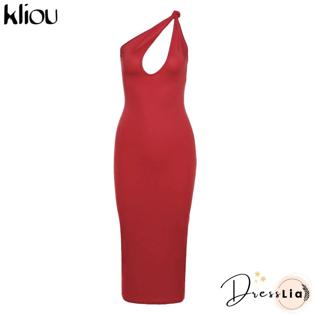 Kliou Cut Out Sexy Midnight Clubwear Maxi Dresses Solid One Shoulder Birthday Outfit For Women Slim Bodycon Party Dress