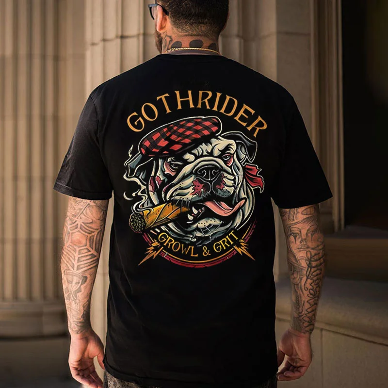 GOTH RIDER Bulldog Print Men's T-shirt
