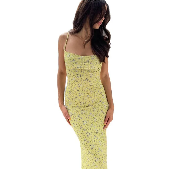 Churchf Spring And Summer 2024 Ins Women's New Sexy Body-Dexite Slinging Floral Dress Woman