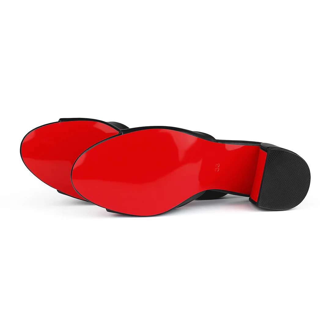 55mm Women's Chunky Mid-Heel Mules Red Bottom Sandals-MERUMOTE