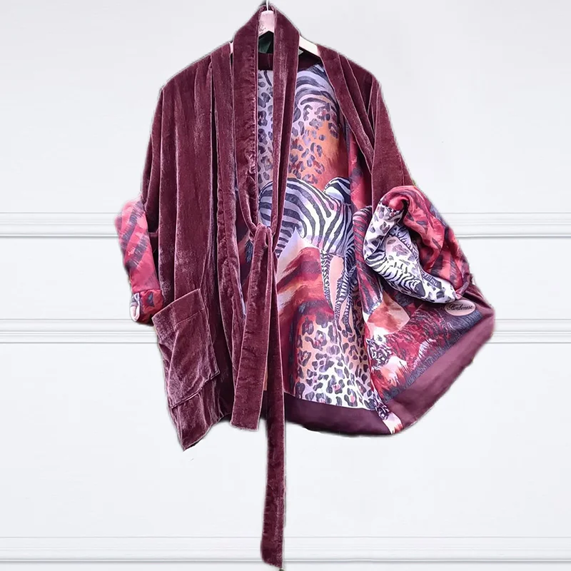 Lined Leopard Patchwork Print Fashion Short Kimono Duster