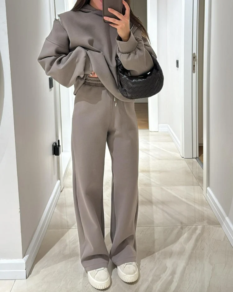 women's solid color sweatshirt suit