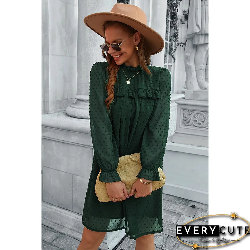 Green Swiss Dot A-line Long Sleeve Dress