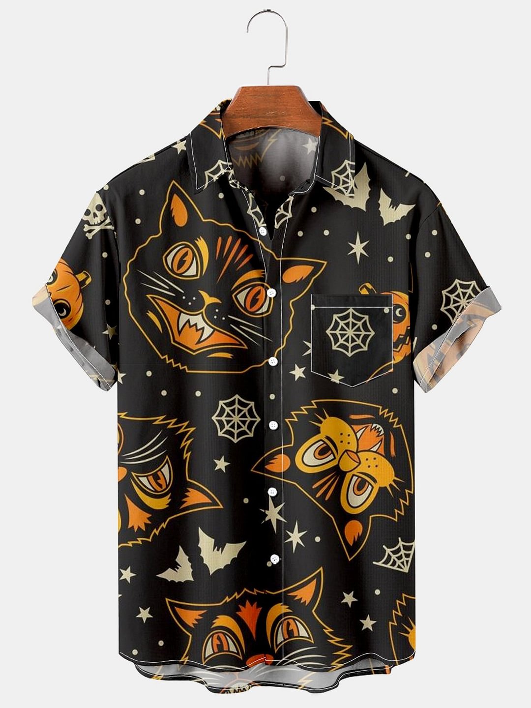 Men's Simple Halloween Cat Print Plus Size Shirt