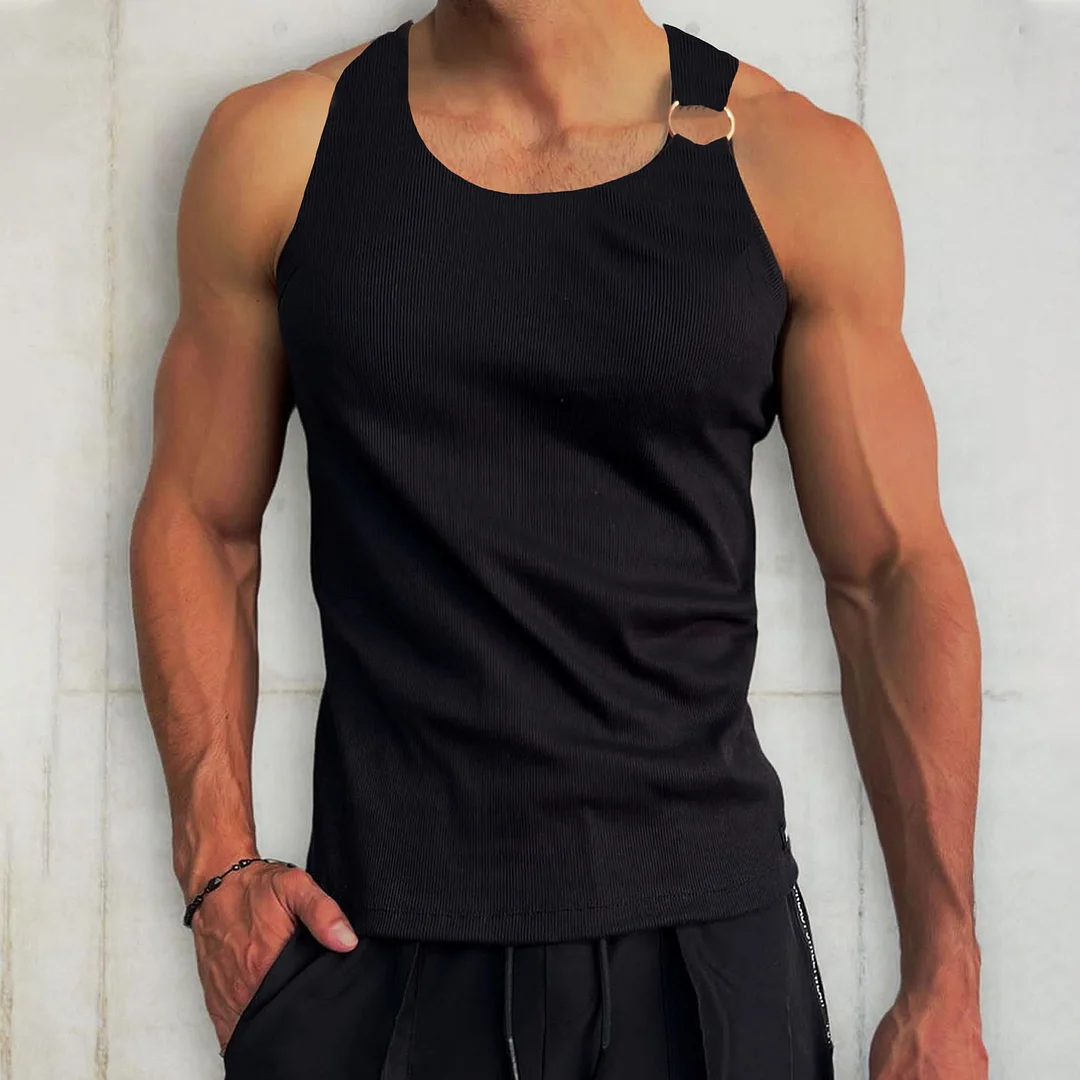 Men's Plain Asymmetric Sleeveless Top-inspireuse