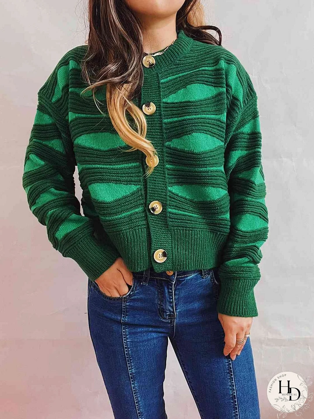 Color Block Button Front Cardigan