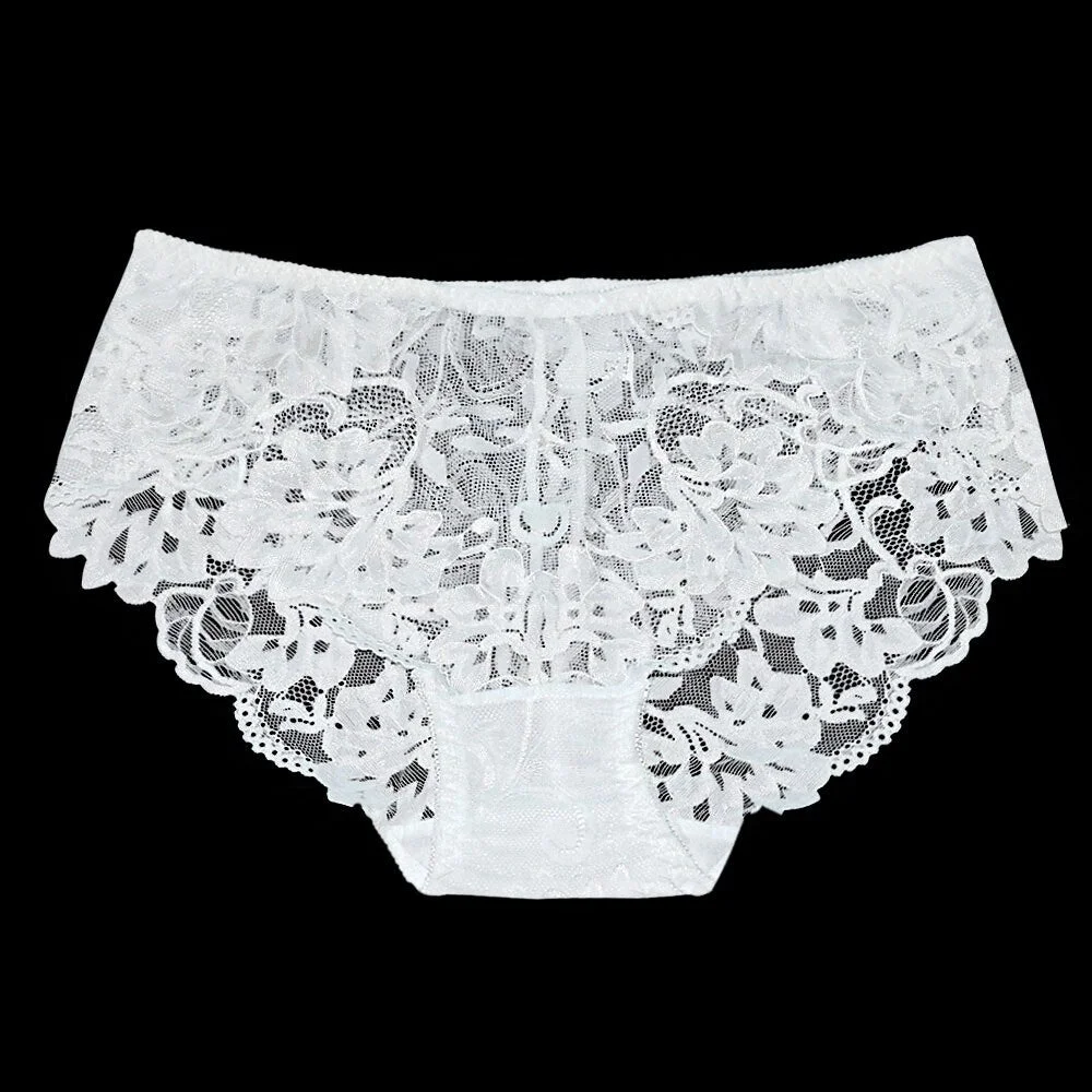 FallSweet Women Full Lace Panties Solid Sexy Briefs Female Plus Size Underwear Mid Rise 4XL