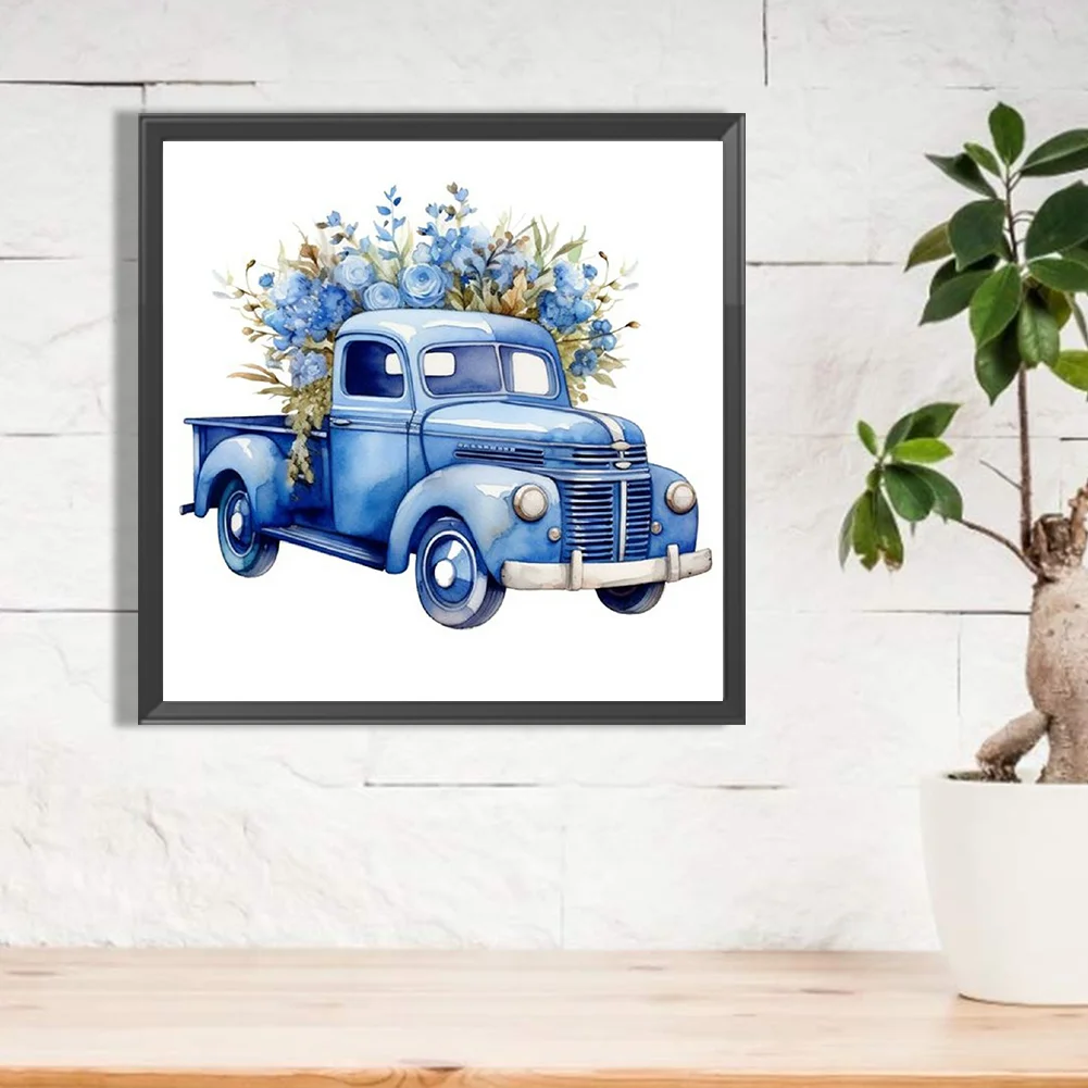 Full Round Diamond Painting 40*40cm - Blue Flower Truck
