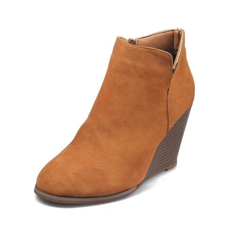 Yyvonne Yards Of Slopes And Female Short Boots In The Autumn And Winter Of The New Flat Bottom Round Head Zipper High Heels And Bare Boots