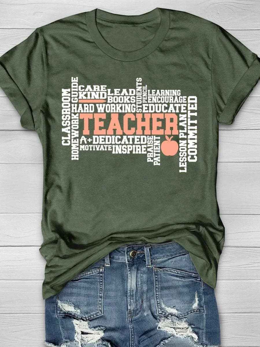 Teacher Print Short Sleeve T-shirt