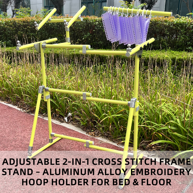 2-in-1 Adjustable Aluminum Alloy Cross Stitch Stand – Floor & Bed Use, Height 55–100cm, Angle 90–180°, Width 50–82cm, Heavy Duty Embroidery Frame for Chair, Sofa, or Bed Painting Fairy Cross Stitch