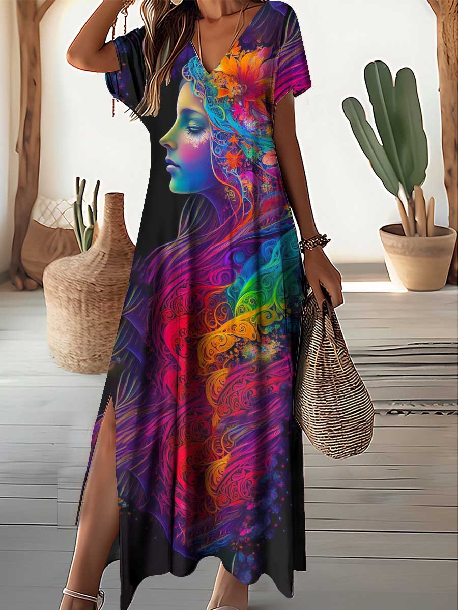 Women's Colorful Fluid Resort Style Dress