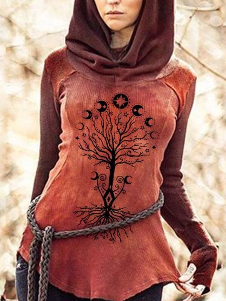 Comstylish Tribal Totem Moon Sun Tree Print Tie Dye Hoodie