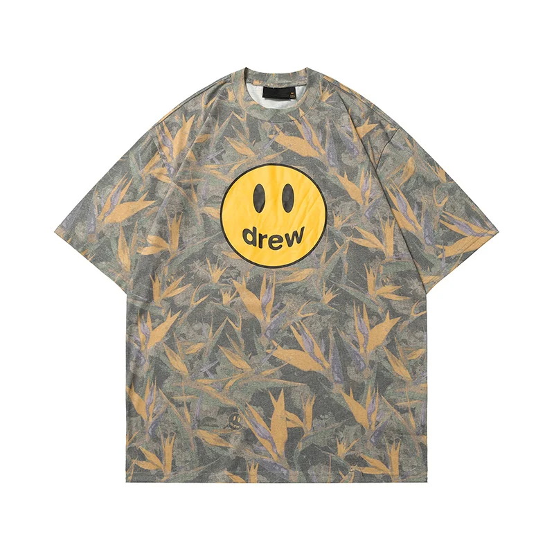 Drew Smiley Cotton Camouflage Couple Short Sleeve Loose T-Shirt