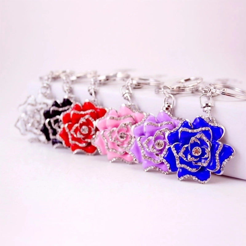 Minimalist Flower Alloy Inlay Rhinestones Women's Keychain