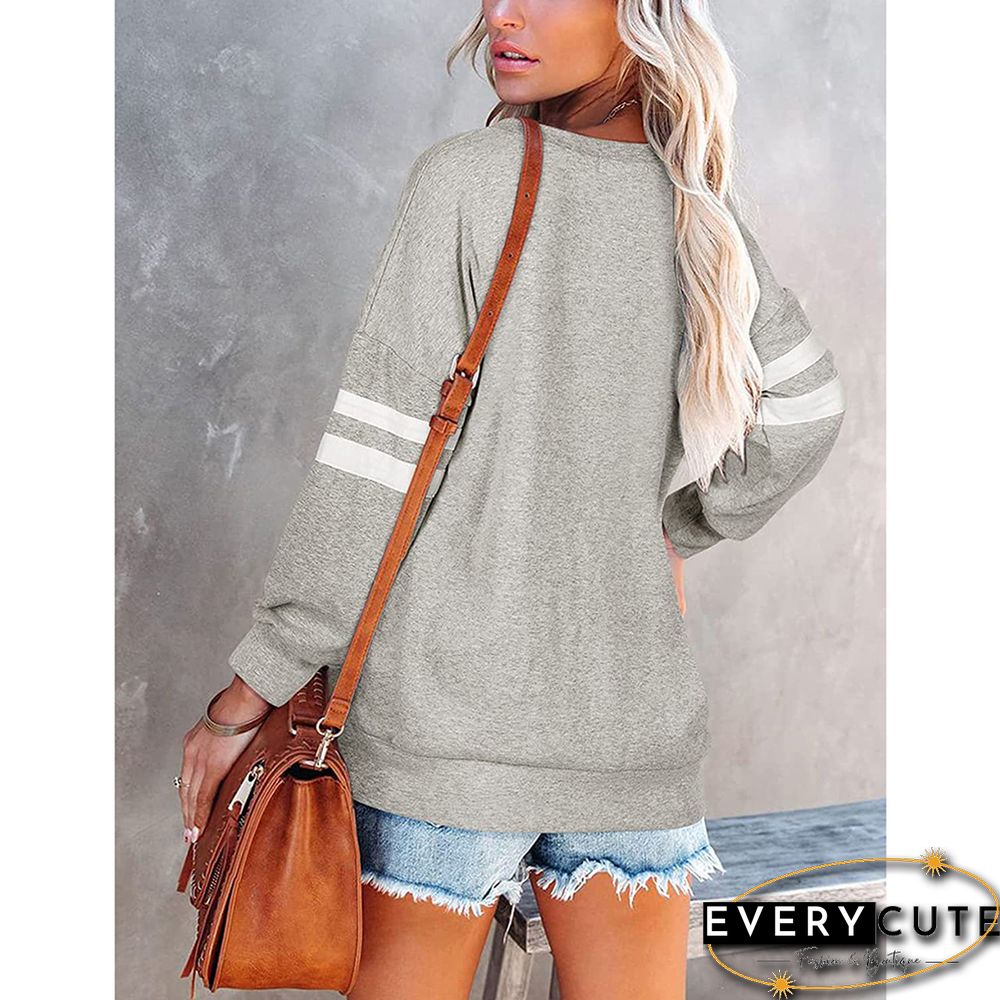 Light Gray Cotton Blend Button-up Long Sleeve Tops