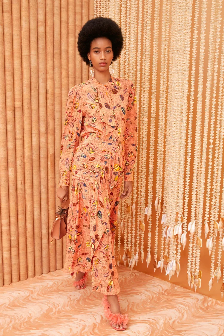 Paisley Print Lantern Sleeve Midi Dress
