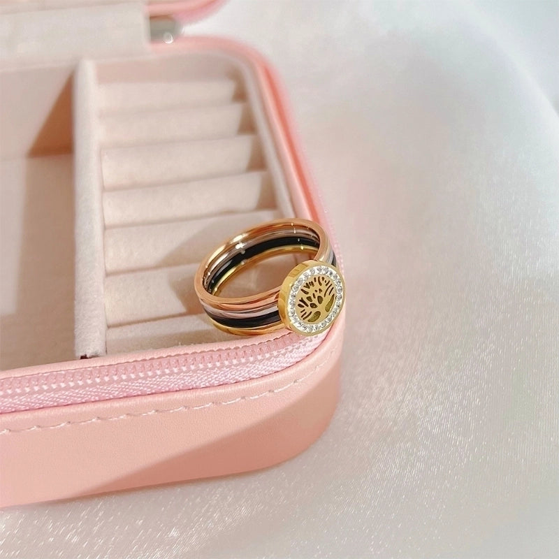 Fashion Stripe 304 Stainless Steel Artificial Gemstones 16K Gold Plated White Gold Plated Gold Plated Inlay Stainless Steel Rings