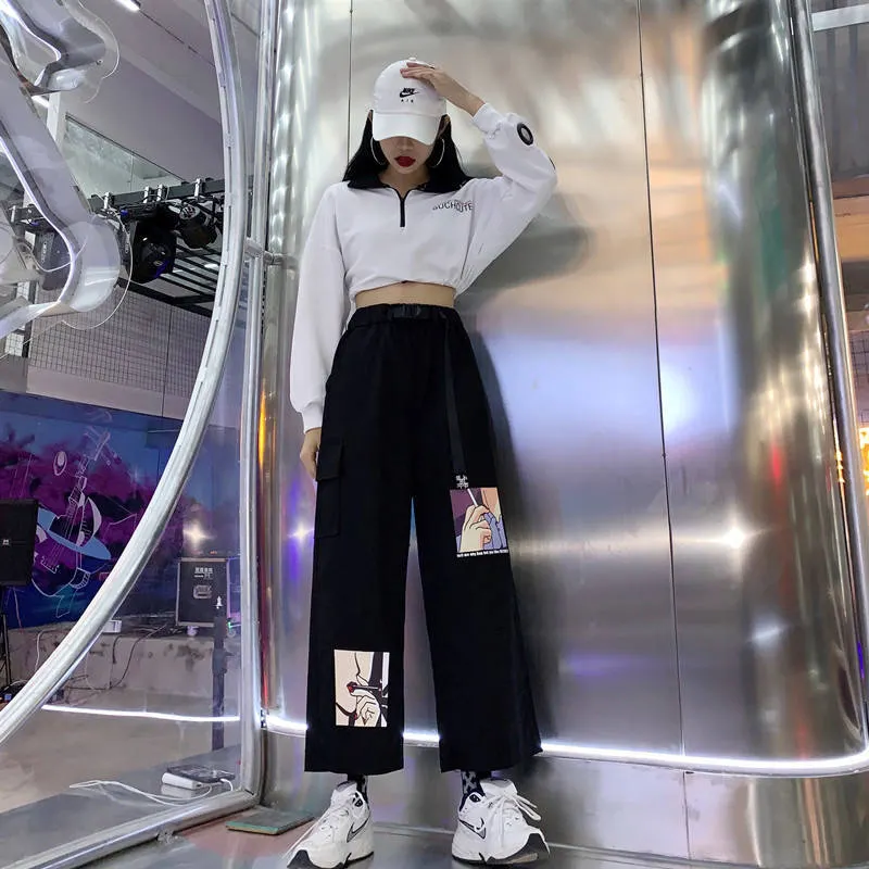 NiceMix S-XXL casual summer ulzzang Korea Women's Clothing Harajuku loose letter print t-shirts+Anime print wide leg pants two