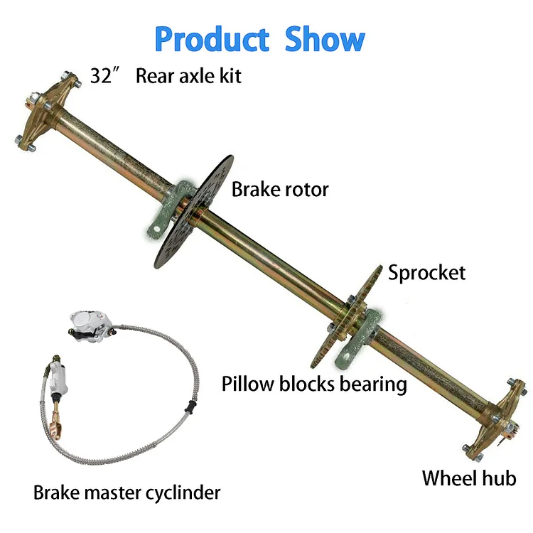 Silscvtt 32 Go Kart Axle Kit Alloy Rear Axle with Brake Dics +Brake Master Cylinder +Sprocket +Pillow Bearing +Chain + Hub Replacement for DIY Go Kart ATV Quad Drift Trikes