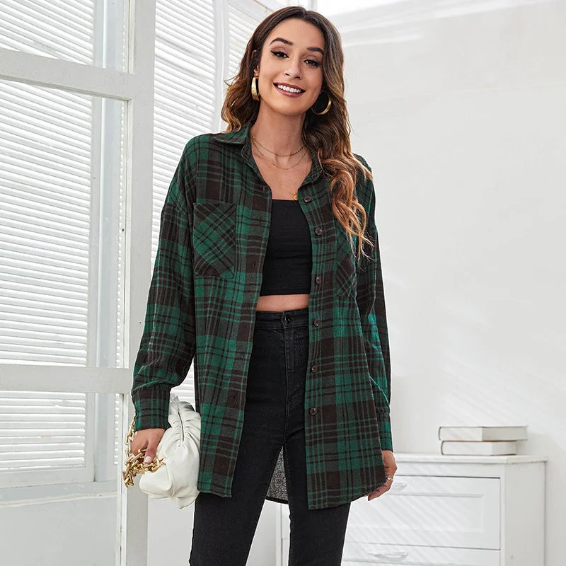 Women's Plaid Print Loose Shirt Jacket