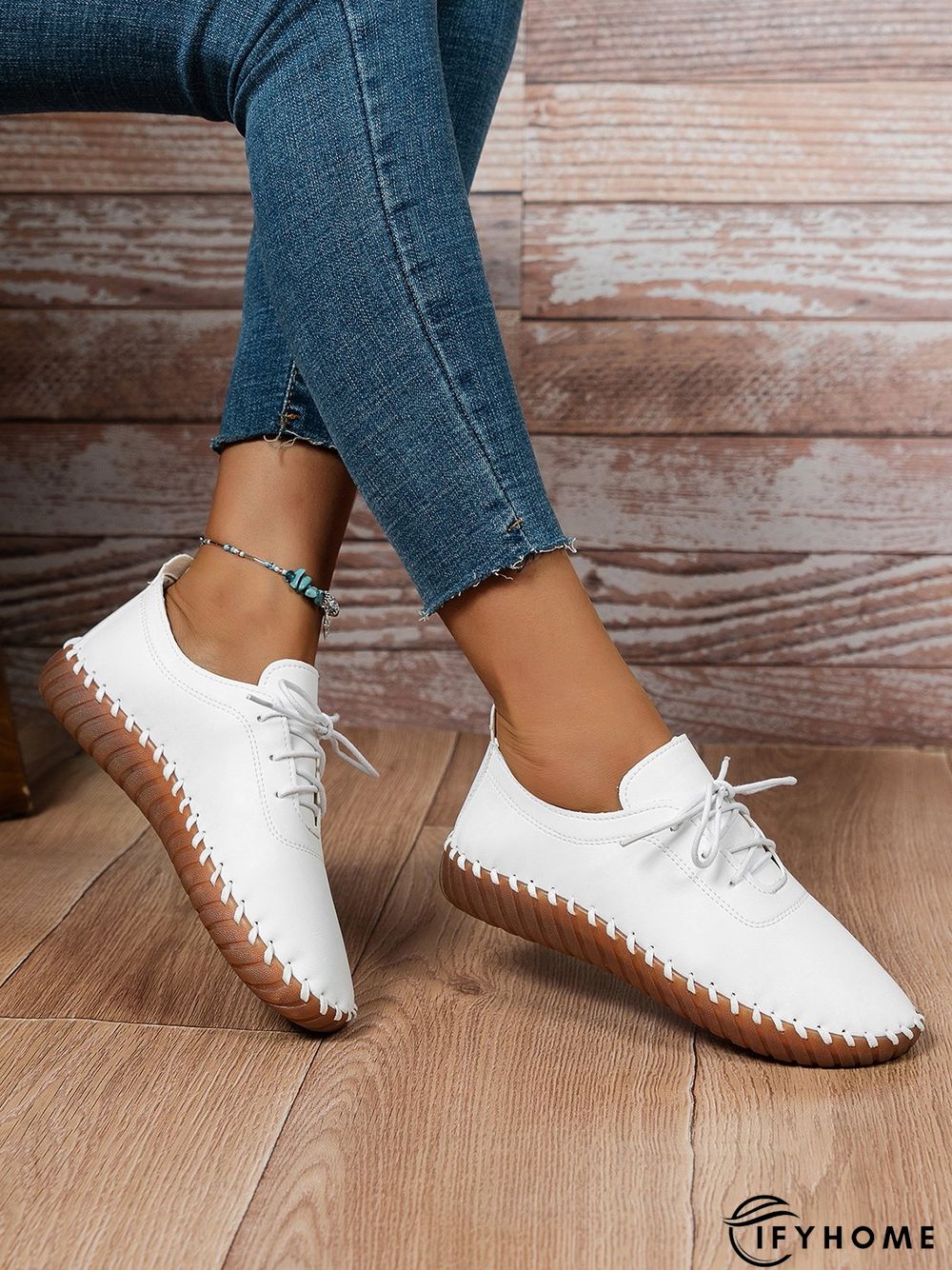 Casual Plain Lace-Up Flat Shoes | IFYHOME