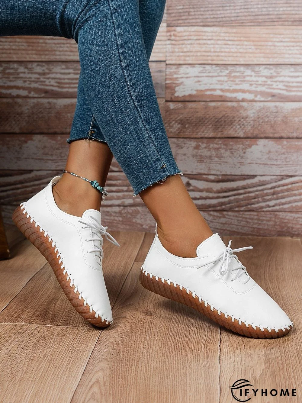 Casual Plain Lace-Up Flat Shoes | IFYHOME