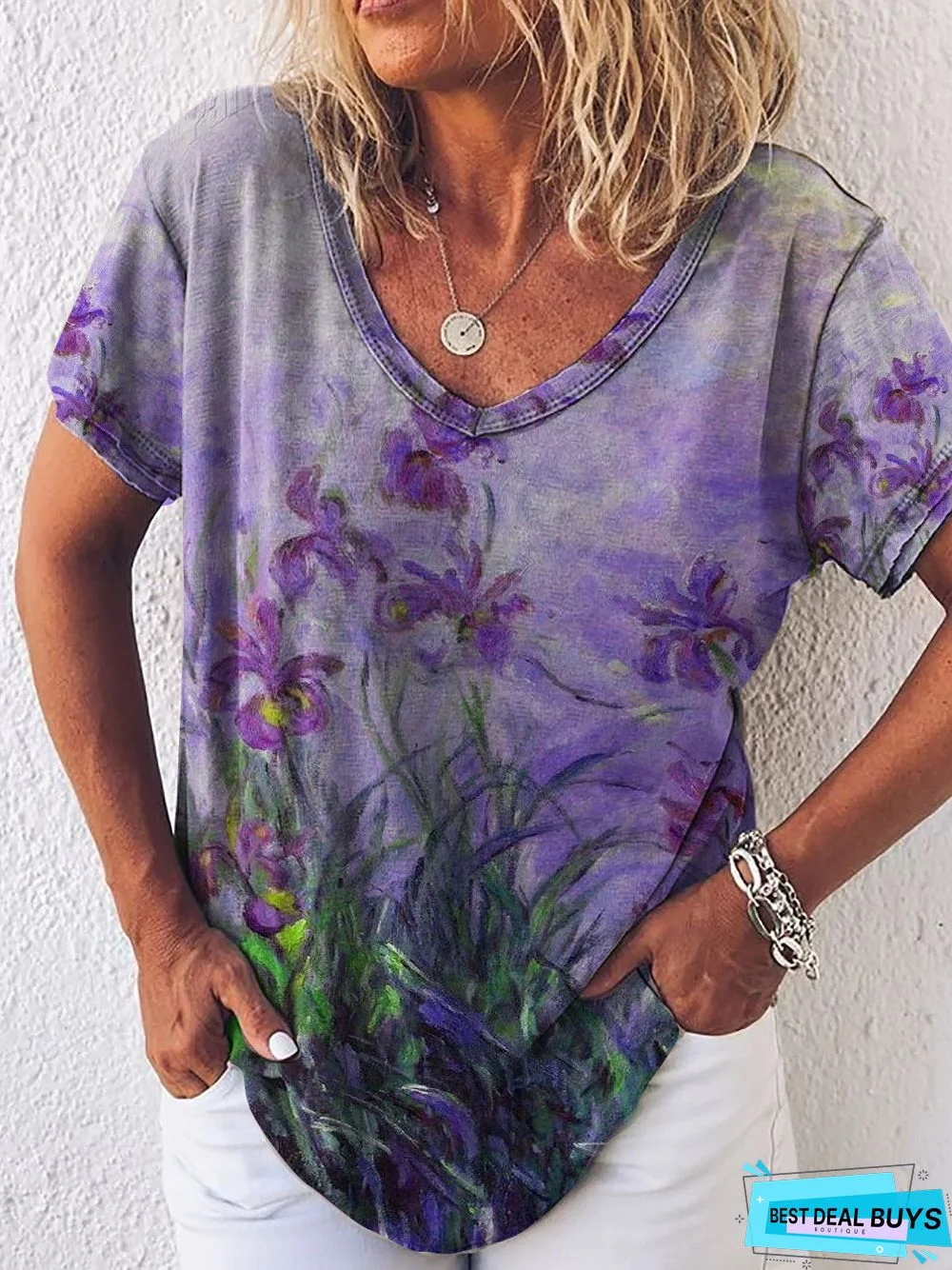 Floral Shift Casual V Neck T-shirt