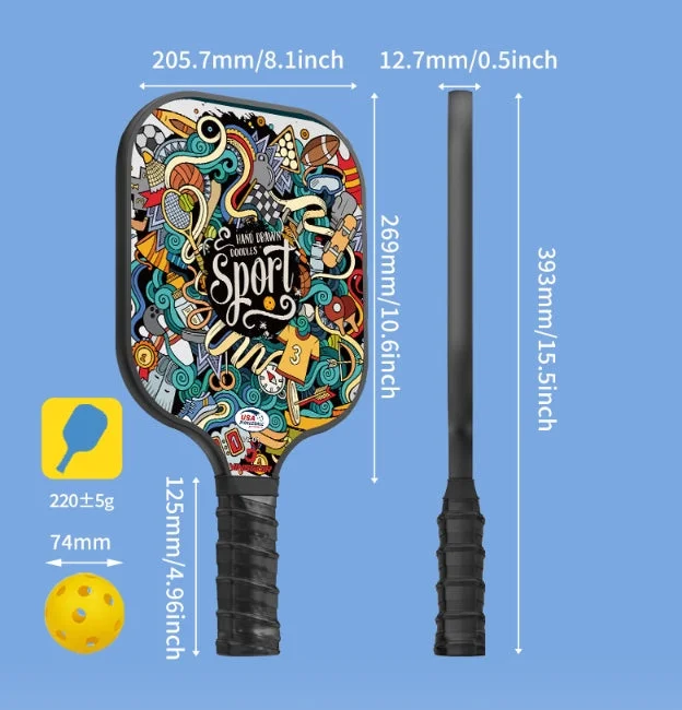 Pickleball Paddle Set with 2 Lightweight Rackets and 4 Balls