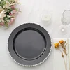 10 Pack | 10" Black / Silver Beaded Rim Plastic Dinner Plates, Disposable Round Party Plates
