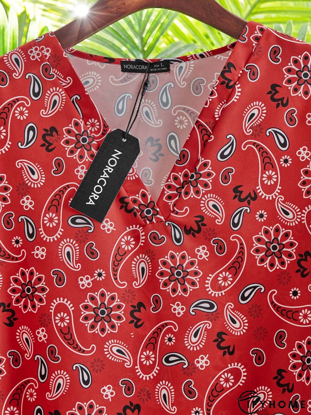 Women's Weekend Daily Casual Floral V Neck Loose Three Quarter Sleeve Top | IFYHOME