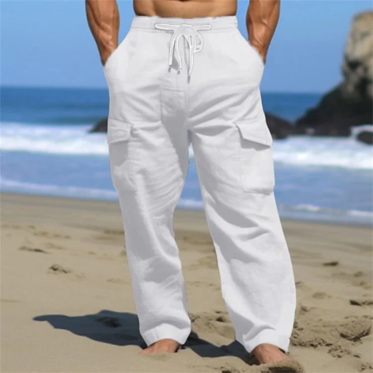 Men's Flap Pocket Drawstring Straight Leg Casual Pants