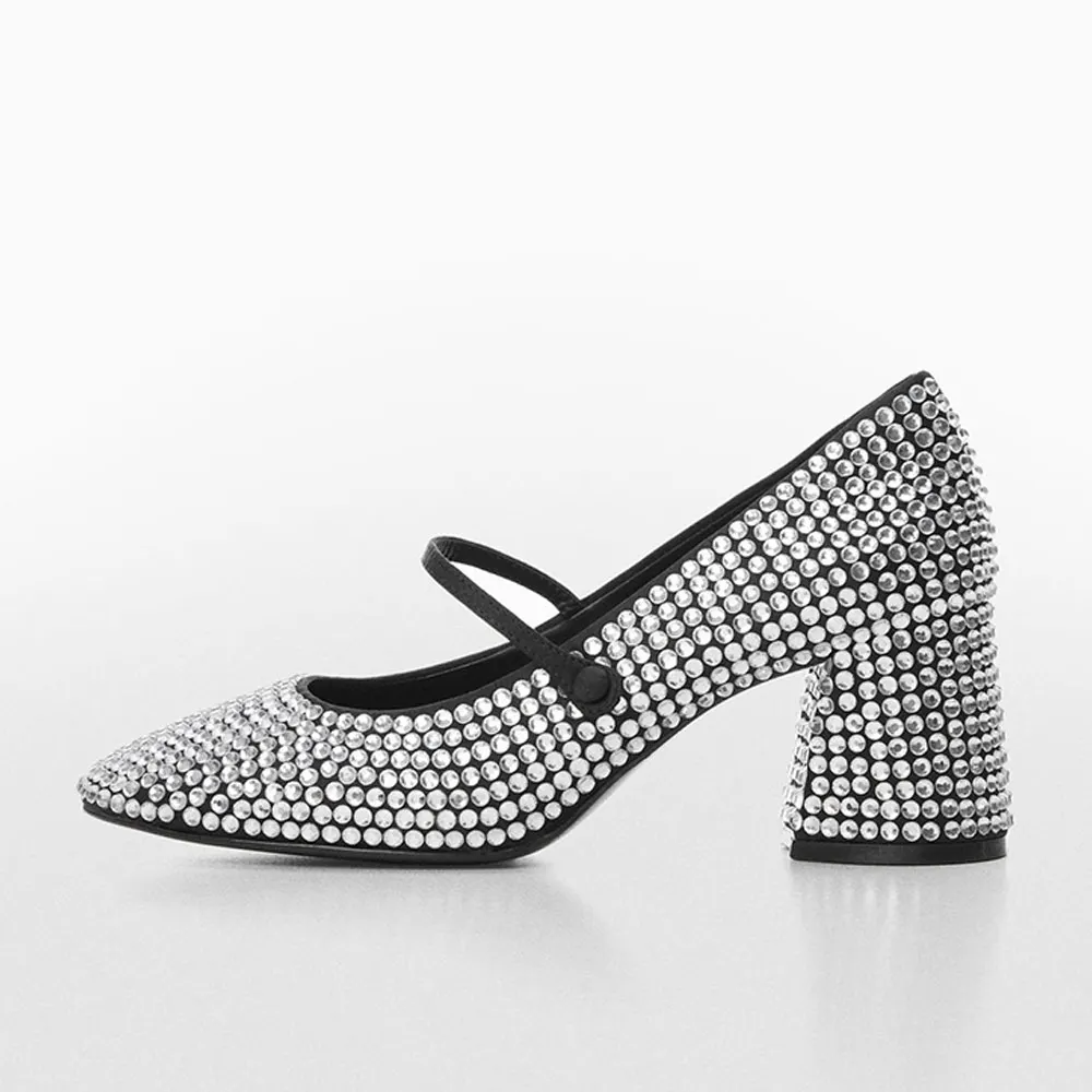 Platform Rhinestone Chunky Heel Mary Jane Pumps