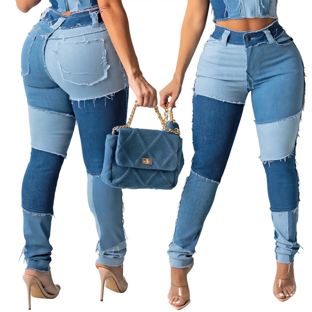 Women's Jeans High Waist Brushed Tassels Slim-fit Pencil Trousers