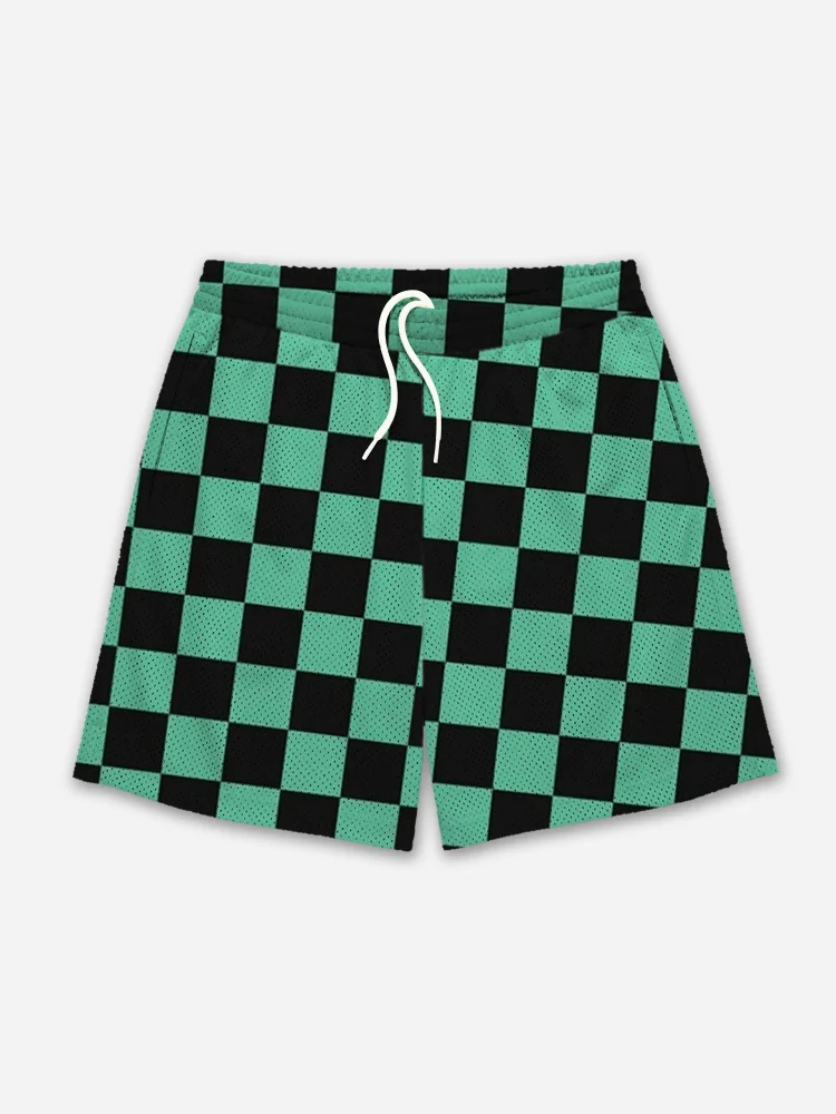 Green Check Anime Mesh Shorts