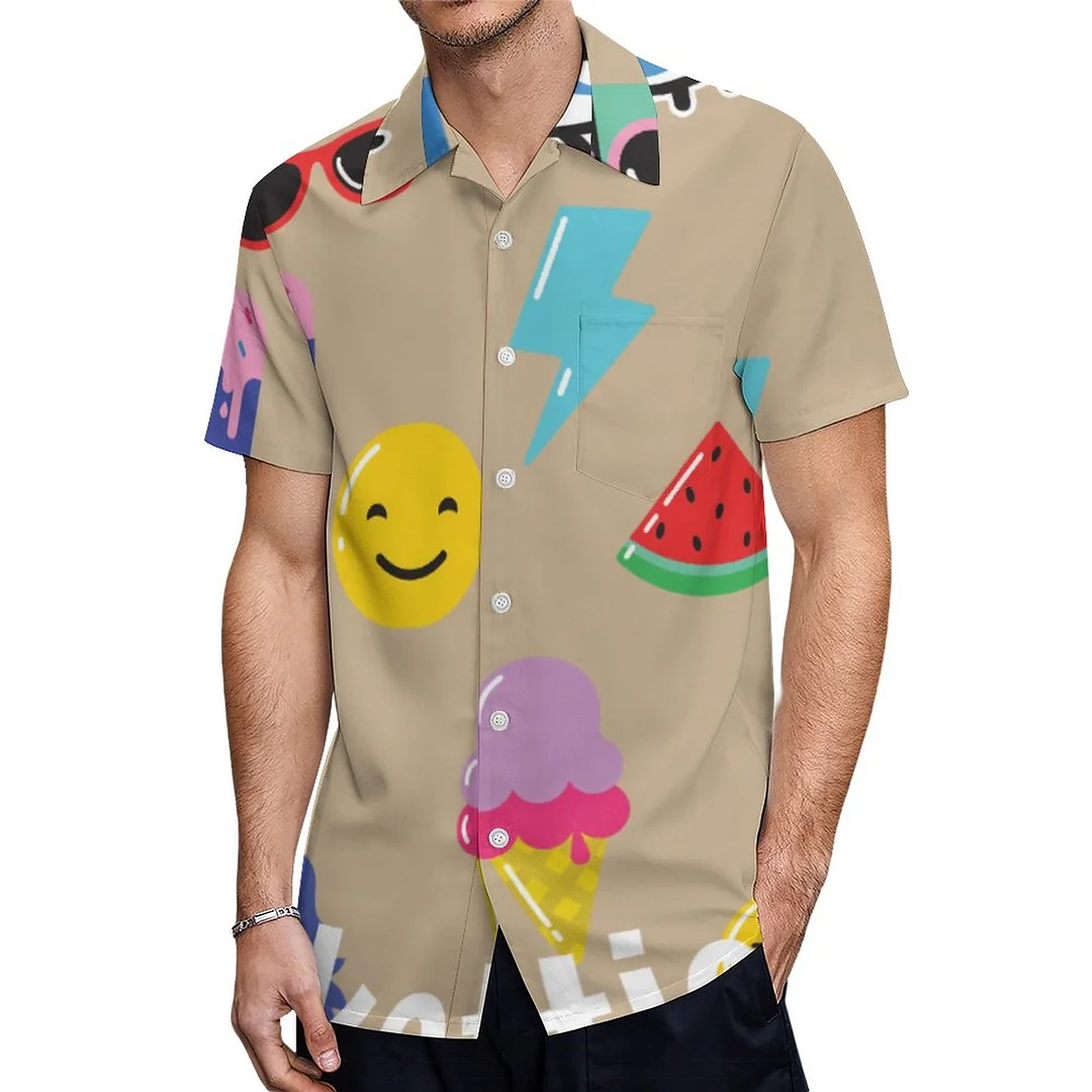 Short Sleeve Pink 80S Icons Emojis Hawaiian Shirt Mens Button Down Plus Size Tropical Hawaii Beach Shirts