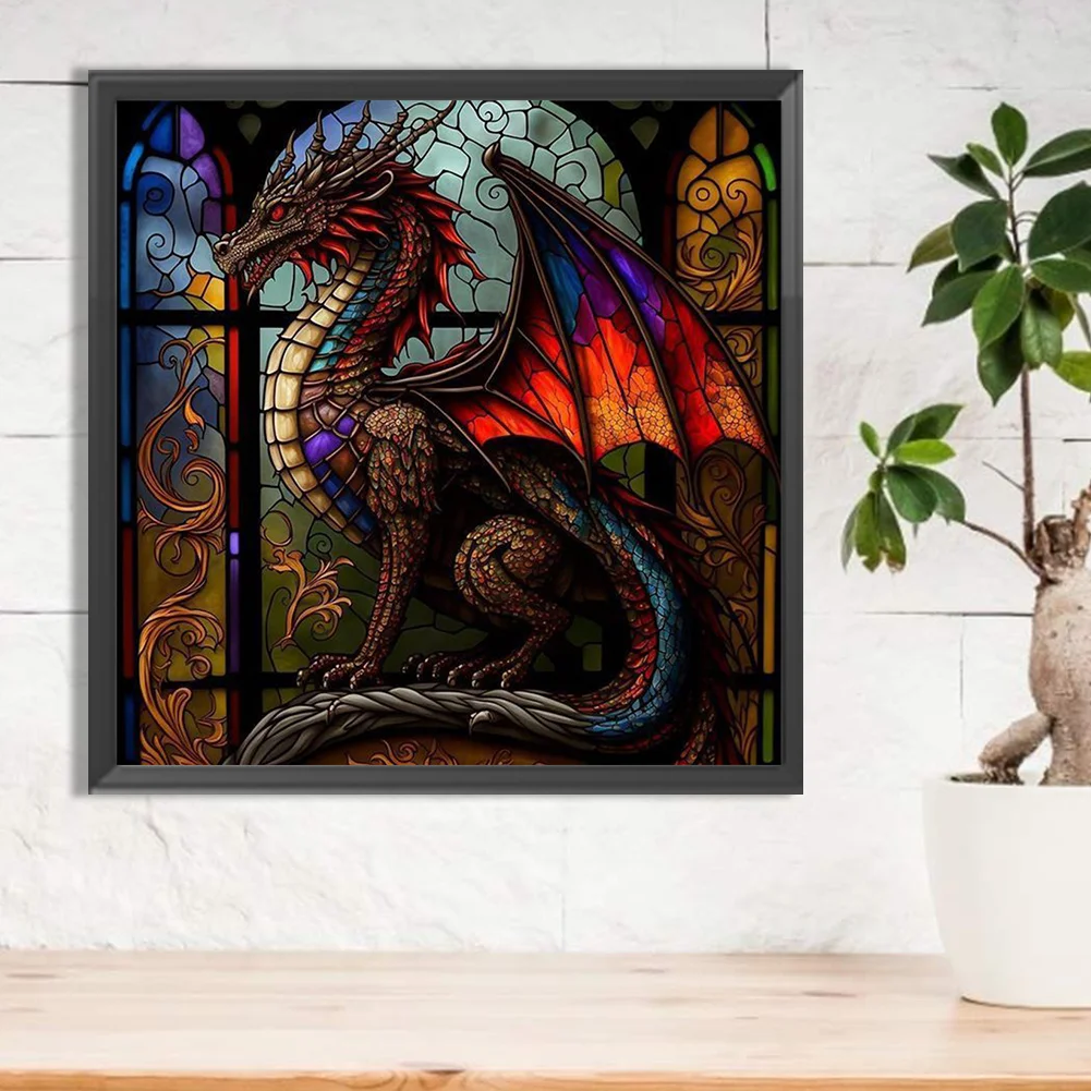 Diamond Painting - Full Round Drill - Stained Glass Dragon(30*30cm)